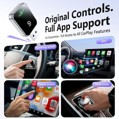 Wireless CarPlay Adapter for iPhone, Convert Wired to Wireless CarPlay Adapter, Mini Size with Extension Cable USB & USB-C/Type-C, Stable Car Control & No Delay