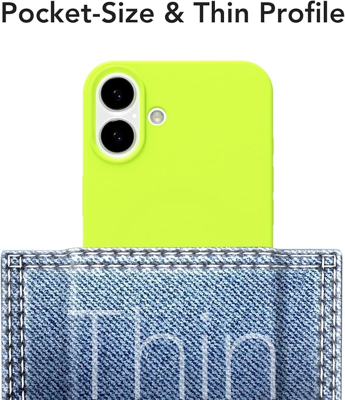 for iPhone 16 Case Silicone Compatible with Magsafe Case, Ultra Slim Thin Magnetic Phone Cases Mag Safe, Cute Soft Rubber Gel TPU Matte Plain Wireless Charging Cover for Women, Neon Green