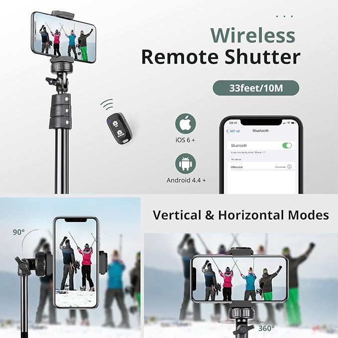 SENSYNE 72" Phone Tripod, Extendable Cell Phone Tripod Stand, Selfie Stick with Wireless Remote and Phone Holder, Compatible with iPhone Android Phone, Camera (Pack of 2)