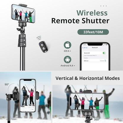 SENSYNE 72" Phone Tripod, Extendable Cell Phone Tripod Stand, Selfie Stick with Wireless Remote and Phone Holder, Compatible with iPhone Android Phone, Camera (Pack of 2)