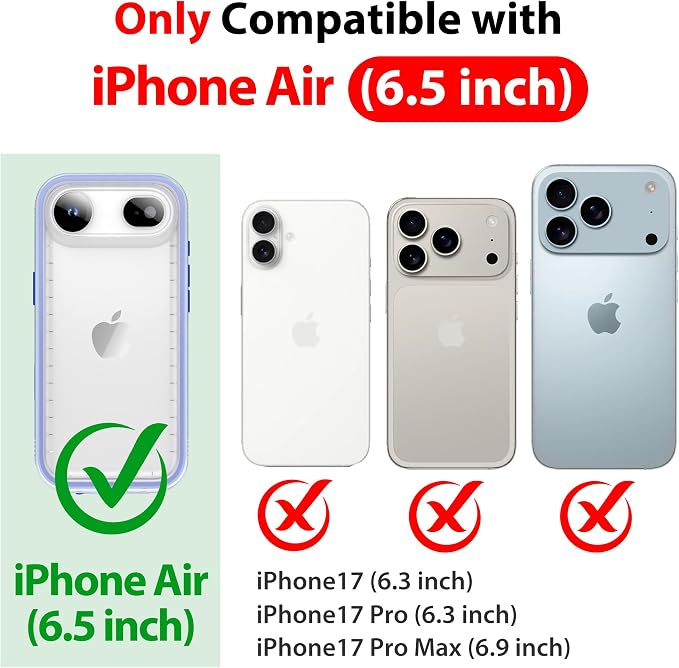 SPORTLINK for iPhone Air Waterproof Case - Dustproof/Rugged Full Body Shockproof/Dropproof/Built in Screen Protector/IP68 Underwater for iPhone Air Case 6.5 inch Blue/Frosted Clear