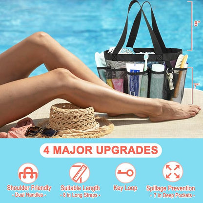 Fammart Mesh Shower Caddy Portable for College Dorm Room Essentials, 8-Pocket Large Shower Basket Tote Bag with 2 Handles for Toiletry, Bathroom, Beach, Camp, Gym