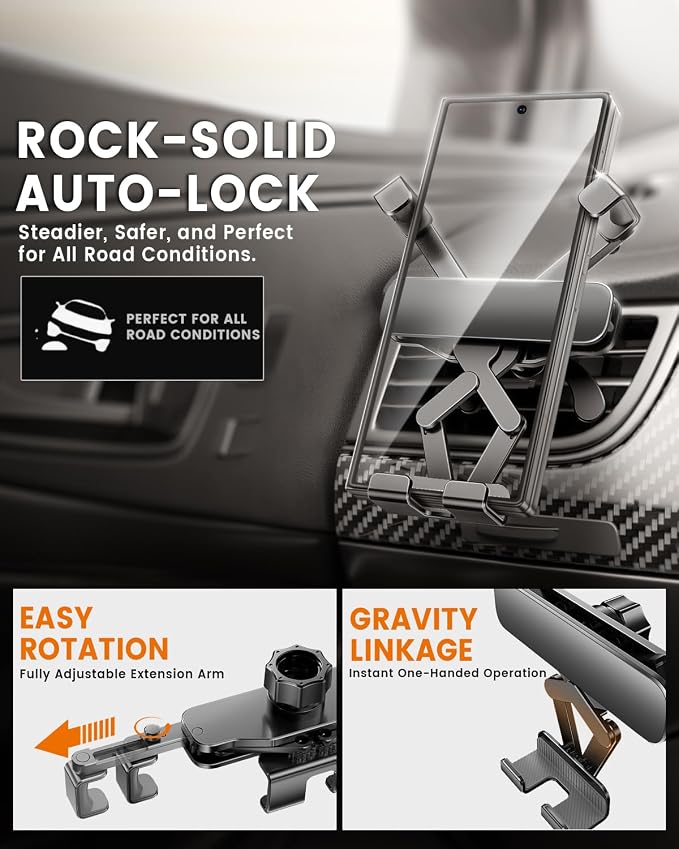 Delobon Car Phone Holder Mount [Designed for Foldable Phones] for Samsung Galaxy Z Fold 7 6 5 4 3 2 S25 Ultra Pixel 9 10 Pro Fold iPhone 16 15 14