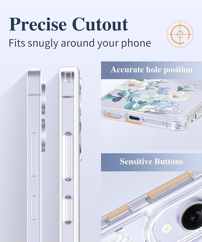 GVIEWIN for Samsung Galaxy S25 Edge Case, Clear Floral Shockproof Protective Women Phone Case, Non-Yellowing, Screen&Camera Lens Protector for Galaxy S25 Edge 6.7",Delphinium/Grey
