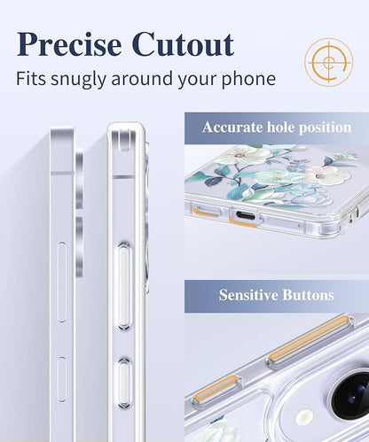 GVIEWIN for Samsung Galaxy S25 Edge Case, Clear Floral Shockproof Protective Women Phone Case, Non-Yellowing, Screen&Camera Lens Protector for Galaxy S25 Edge 6.7",Delphinium/Grey