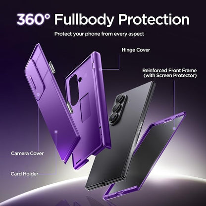 TONGATE Wallet for Z Fold 7 Case with Privacy Screen Protector, [4-Card Holder][Anti Spy] Built-in Large Stand & Slide Camera Cover Z7 Shockproof Phone Case for Samsung Galaxy Z Fold 7 2025 8", Purple