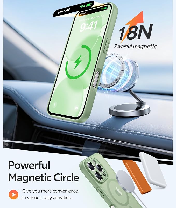FNTCASE for iPhone 16 Pro Max Case: [Compatible with Magsafe] Translucent Matte Cases with [Full Camera Protection] [Screen Protector] Military Grade Shockproof Protective Phone Cover - Light Moss