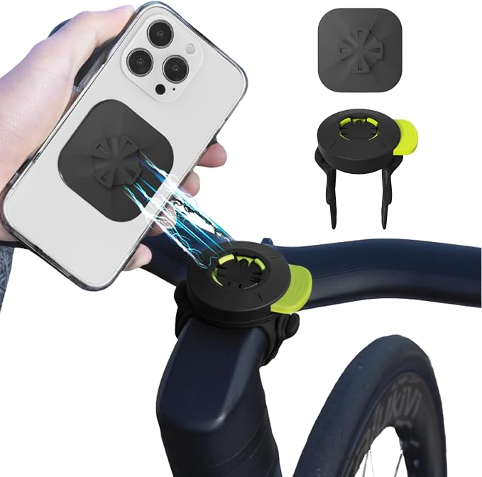 Bone Bike Tie Connect Kit 3 - Sticker, Magnetic Bicycle Phone Mount for Stem, Detachable & 360° Rotatable Silicone MTB Holder, Cycling Phone Carrier for iPhone & 4.7"–7.2" Smartphones (Stem)