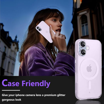 Camera Lens Protector for iPhone 17, Bling Glitter Camera Cover with 9H Tempered Glass Metal Ring, Anti-Scratch Lens Protector for iPhone 17 (Glitter - Purple)