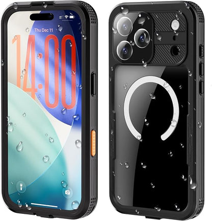 Magnetic for iPhone 17 Pro Max Case Waterproof, Full-Body Protection Case with Built-in Screen and Cameras Protector, Military Shockproof and Dustproof Phone Cover for iPhone 17 Pro Max (Black/Clear)