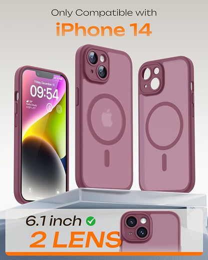 TOCOL for Phone 14 Case, Compatible with Magsafe Charger, Full Camera Protection, Drop Protection, Translucent Matte Phone Case for iPhone 14 6.1 inch (Plum)