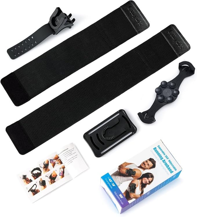 Cikyner Running Armband with Suction Cup, 3 in 1 Phone Holder Sports Armband Bicycle Phone Holder 360° Rotatable & Detachable Running Phone Armband for 4.5-7'' iPhone for Gym Hiking
