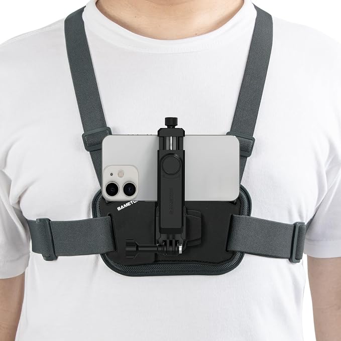 Phone Chest Mount Harness Holder Mobile Phone Strap Clip Compatible with iPhone Samsung GoPro 13/12/11/10/9/8 DJI Osmo and Most Cell Phones Action Cameras POV/VLOG