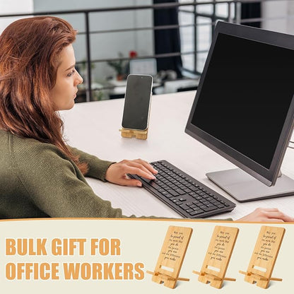 Ripeng 12 Pcs Employee Appreciation Gifts Bulk Bamboo Phone Stand for Desk Office Worker Thank You Gift for Administrative Team Coworkers Staff Graduation Nurse Teacher Week (Vintage Work Pride)