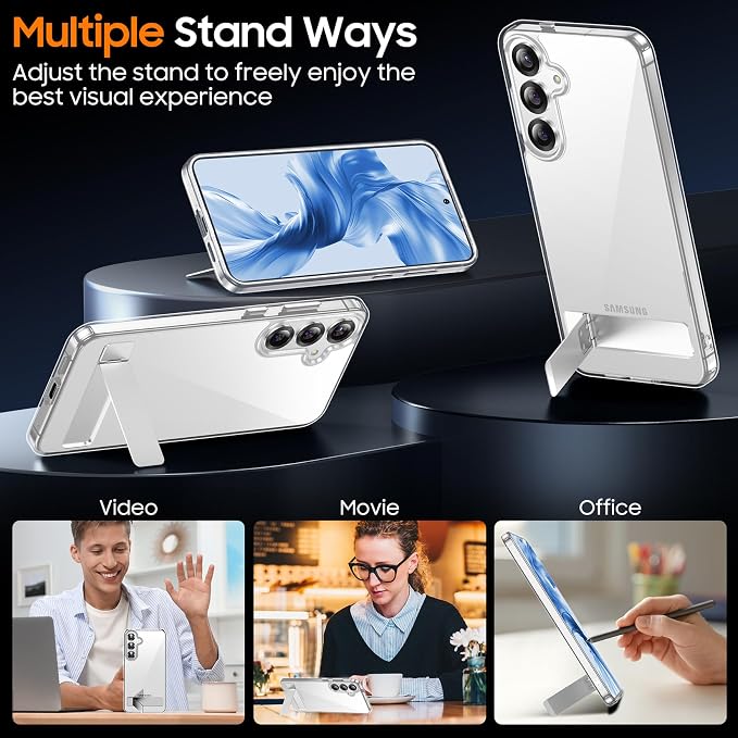 Temdan Designed for Samsung Galaxy S25 Case, Built in Hidden Kickstand Military Grade Drop Protection Never Yellowing Slim Thin Phone Case for Galaxy S25 Case 6.2"- Crystal Clear