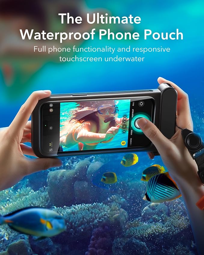 ESR Waterproof Phone Pouch for iPhone 15 Pro Max /14 Pro Max, Underwater Touch Sensitivity, IPX8 Floating Waterproof Cellphone Case with Lanyard, Dry Bag for Snorkeling, Black