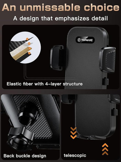 Topmake Car Phone Holder Mount,【2025 Upgrade】 3-in-1 Cell Phone Holder for Car, Dashboard Windshield, Suction Cup Hands-Free Car Phone Stand, Automobile Cradles Universal,Black