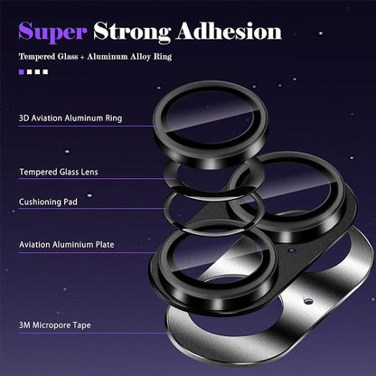 Camera Lens Protector for iPhone 17 Camera Lens Protector [Strong Adsorption] [Not Easy to Break] Metal Tempered Glass Rear Camera Screen Cover - Black
