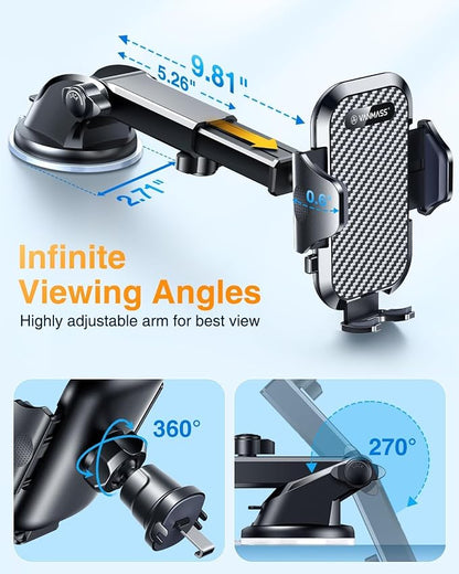 VANMASS [Longest Lasting] True Military-Grade Car Phone Holder Strongest Suction & Clip Cell Mount Dashboard Windshield Vent Automobile Cradle Truck Accessories for iPhone 16 15 Pro Max 14 13 Android