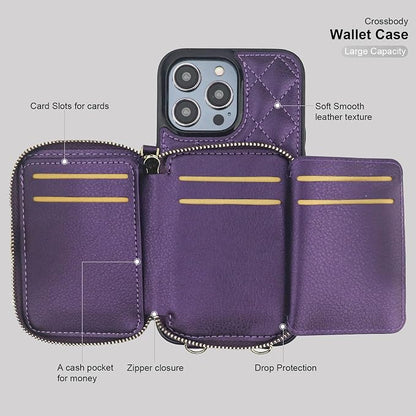 Bocasal Crossbody Wallet Case for iPhone 14 Pro Max, RFID Blocking PU Leather Zipper Handbag Purse Flip Cover, Kickstand Folio Case with Card Slots Holder Wrist Strap Lanyard 5G 6.7 Inch (Dark Purple)