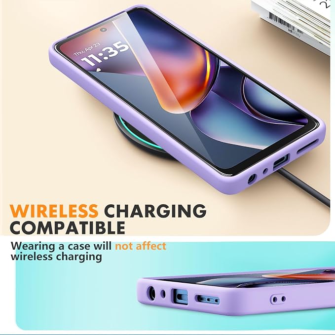 for Motorola Moto G 2025 Case, 2 Pack Tempered Glass Screen Protectors, Soft TPU Liquid Silicone Shockproof Gel Case-Light Lilac
