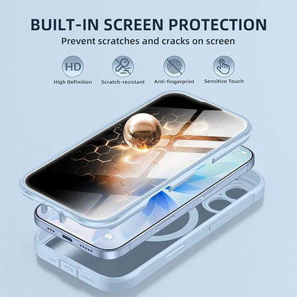 BERFY for iPhone 17 Case, Compatible with MagSafe, Built-in Privacy Screen Protector, Camera Protection, Shockproof Full Body Phone Case 6.3", Clear Light Blue