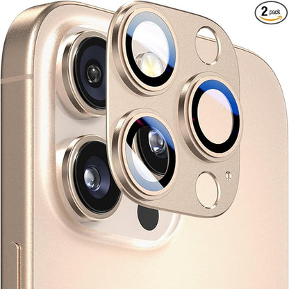 Camera Lens Protector for iPhone 14/15/16 Pro & Pro Max [2 Pack], Tempered Glass with Metal Alloy Frame,for iPhone 16 pro max Camera Protector, Step Fitting Design, Desert Titanium