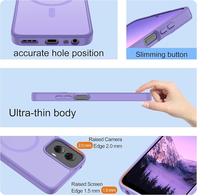 for Motorola Moto G Power 2024 Case Magnetic,Translucent Matte Compatible with Magsafe [Military-Grade Protection] with Screen Protector Shockproof Protective Case for Moto G Power 2024-purple