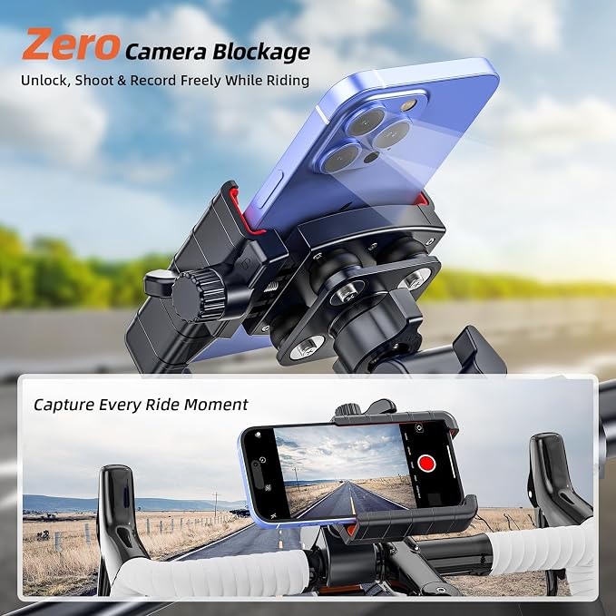 𝟑𝐫𝐝-𝐆𝐞𝐧 Anti Vibration Motorcycle Phone Mount Bike Phone Holder, E-Bike Handlebar Cell Phone Holder with Secure Lock, Electric Scooter Phone Holder for Bicycle/ATV Fit 4.7-7'' Phone