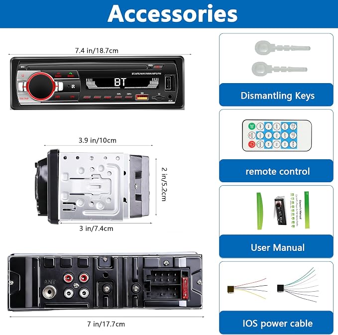 Single Din Car Stereo Bluetooth Car Radio, Car Audio with Handsfree and App Control,LSLYA 4X50W Car Radio Supports FM,AUX,USB,TF,EQ,Fast Charging | No CD DVD Player