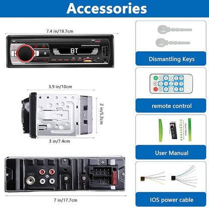 Single Din Car Stereo Bluetooth Car Radio, Car Audio with Handsfree and App Control,LSLYA 4X50W Car Radio Supports FM,AUX,USB,TF,EQ,Fast Charging | No CD DVD Player