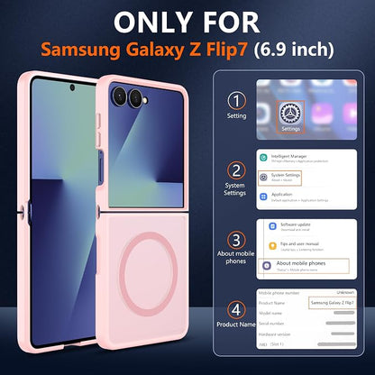 Pilaru for Samsung Galaxy Z Flip 7 case [Compatible with Magsafe] Translucent Matte Magnetic Phone Case,Slim Thin Duty Shockproof Protection Cover with 2pc HD Screen Protector-Pink