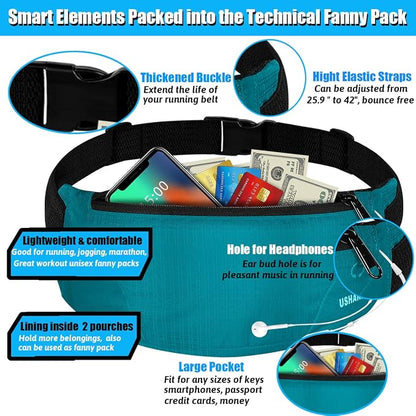 USHAKE Running Belt,Men or Women Ultra Light Bounce Free Waist Pouch Bag Fitness Workout Belt Sport Waist Pack Exercise Waist Bag for iPhone Samsung LG in Running Gym Marathon (MINT BLUE)