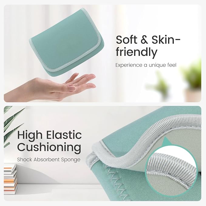 LENTION Mint Green Neoprene Electronic Organizer Pouch with Hook-and-Loop | Compact Tech Storage Fits Laptop Adapter, Mice, Charger, Power Bank & Cable to Keep Daily Travel Accessories Neatly Sorted