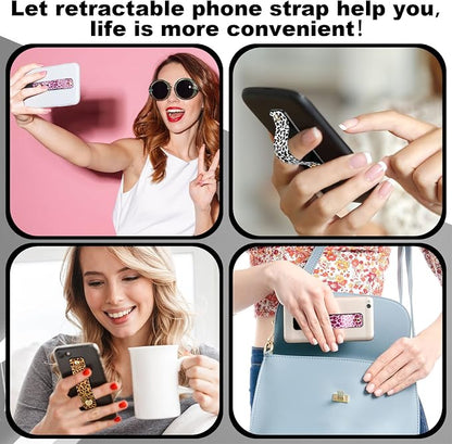 Weewooday 6 Pieces Phone Grip Holder Cell Phone Grip Strap Telescopic Finger Strap Stand Universal Finger Kickstand for Most Smartphones(Leopard Print)