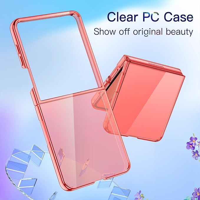 JETech Clear Case for Samsung Galaxy Z Flip 7, Coralred | Crystal Clear Back, Hard PC Construction, Slim Fit, Shockproof Protection
