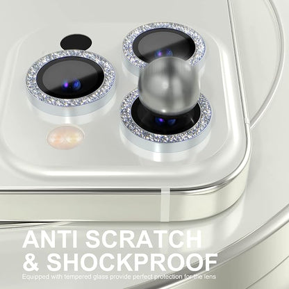 Choiche Compatible for iPhone 14 Pro/iPhone 14 Pro Max Camera Lens Protector Bling, 9H Tempered Glass Camera Cover Screen Protector Metal Ring Decoration Accessories (Glitter-Silver)
