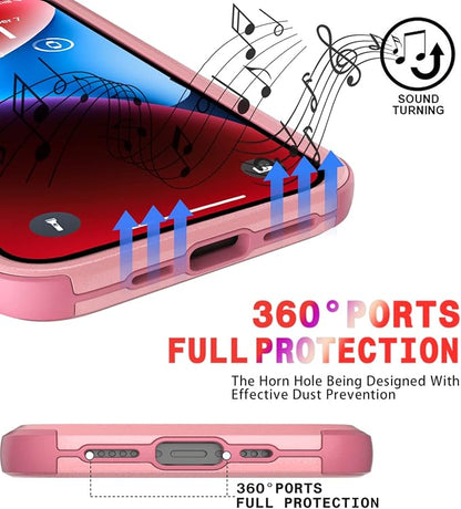 Diverbox for iPhone 14 Case [Shockproof] [Dropproof] [Tempered Glass Screen + Camera Lens Protector],Heavy Duty Protection Phone Case Cover for Apple iPhone 14 (Pink)