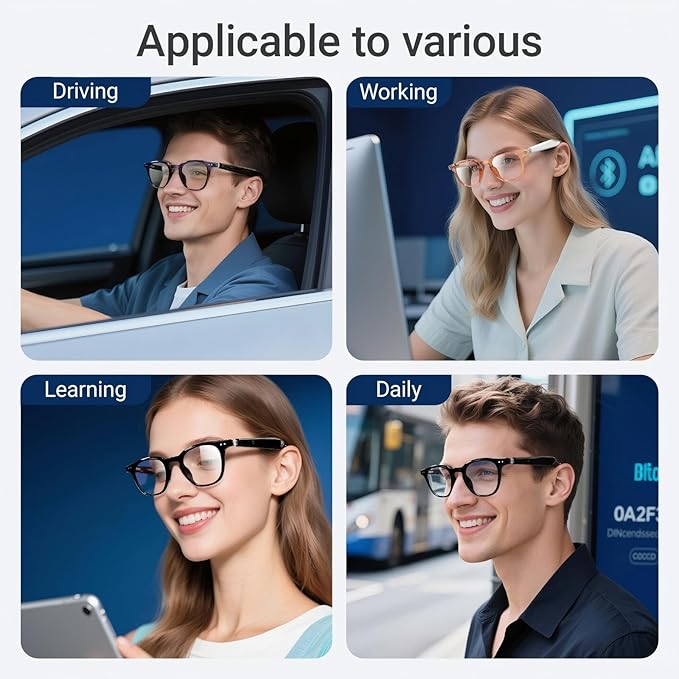 AI Smart 5.4 Bluetooth Glasses with Open Ear Speaker, Voice Assistant Compatible,Real-Time Translation,Auto Color-Changing Lenses for Business&Outdoor Activities.