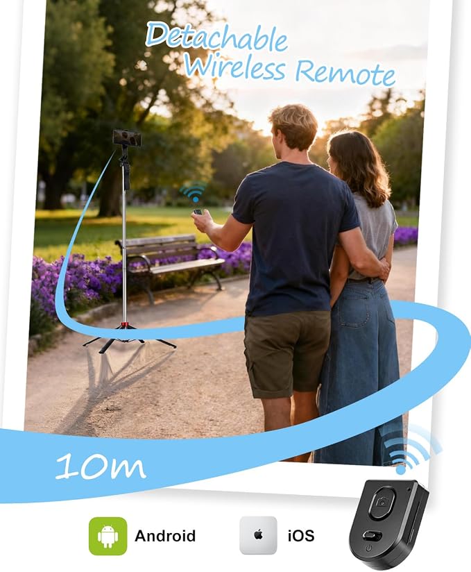 71" Phone Tripod Selfie Stick for iPhone/Android/Camera, Cell Phone Tripod Stand with Wireless Remote Control, Extendable Phone Mount 360° Rotation