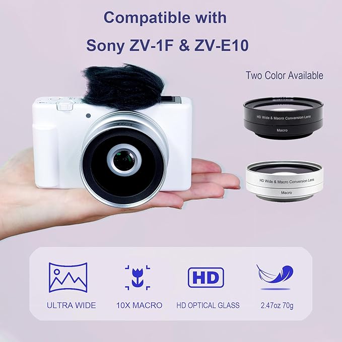FotoZ 40.5mm 0.75x Mini Wide Angle Conversion Lens(w/Macro), for Sony ZV-1F ZV-E10, ZV-E10 MarkII A6400 A6700 Accessories, Compatible with kit Lens 16-50mm, PZ 16-50mm OSS II (Silvery)