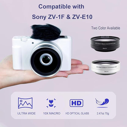 FotoZ 40.5mm 0.75x Mini Wide Angle Conversion Lens(w/Macro), for Sony ZV-1F ZV-E10, ZV-E10 MarkII A6400 A6700 Accessories, Compatible with kit Lens 16-50mm, PZ 16-50mm OSS II (Silvery)