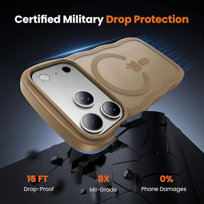 for iPhone 17 Pro Case Cute Brown,Fits MagSafe,Matte Skin Feeling Back,Curly Wave Edge,Slim & Durable & Stylish,Cover Military-Grade Protection