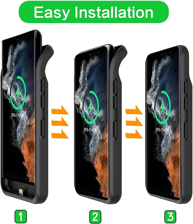 Battery Case for Galaxy S22/S23 Ultra, Upgraded 12000mAh Battery Pack Rechargeable Charger Case with Wireless Charging Compatible for Galaxy S22/S23 Ultra (6.8 inch) External Charging Cover (Black)