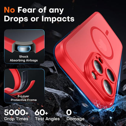 TOCOL for Phone 15 Pro Case, Compatible with Magsafe Charger, Full Camera Protection, Drop Protection, Translucent Matte Phone Case for iPhone 15 Pro 6.1 inch (Red)