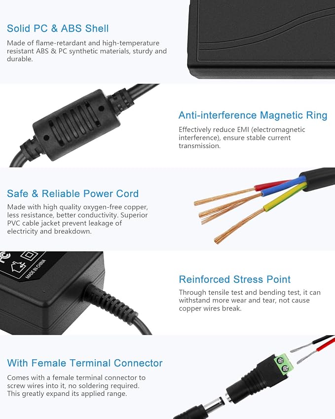 ALITOVE 24V DC Power Supply 3A 72W Power Adapter AC 100-240V 50-60hz to DC 24Volt Converter 3amp Transformer with 5.5x2.1mm Output Jack for LED Light 3D Printer CCTV Camera Wireless Router,5-Pack