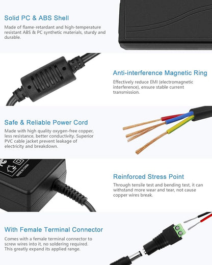 ALITOVE 24V DC Power Supply 3A 72W Power Adapter AC 100-240V 50-60hz to DC 24Volt Converter 3amp Transformer with 5.5x2.1mm Output Jack for LED Light 3D Printer CCTV Camera Wireless Router,5-Pack