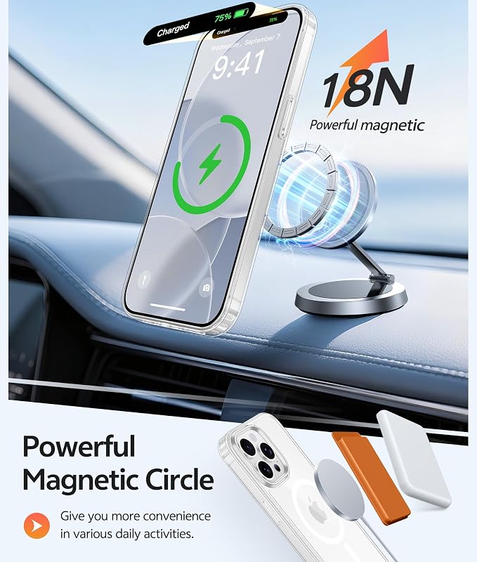 FNTCASE for iPhone 13 Pro Max Case Clear, Fit for Magsafe, Anti Yellowing | Magnetic Phone Cases, 14FT Military Grade Drop Protection, Slim Shockproof Protective Cover, Transparent