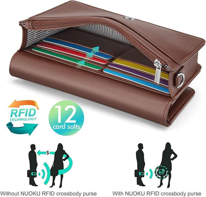 nuoku Women Small Crossbody Bag Cellphone Purse Wallet with RFID Card Slots 2 Straps Wristlet
