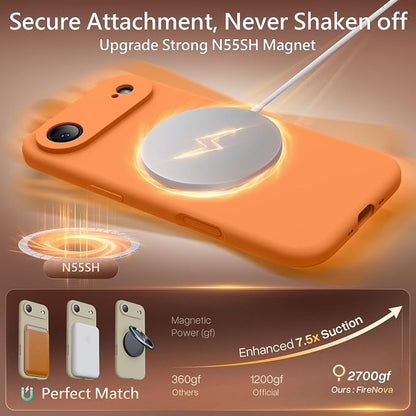FireNova Magnetic for iPhone Air Case, Compatible with MagSafe, [Integrated Silicone Camera Control Button] [Camera Protection] Microfiber Lining Phone Case for iPhone 17 Air, 6.5", Orange